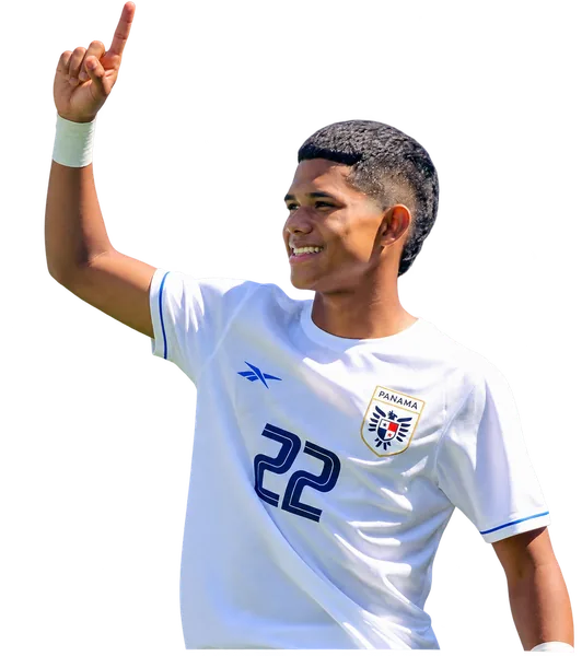 Raheen Cuello con la camiseta blanca de la selección de Panamá, con el dorsal 22