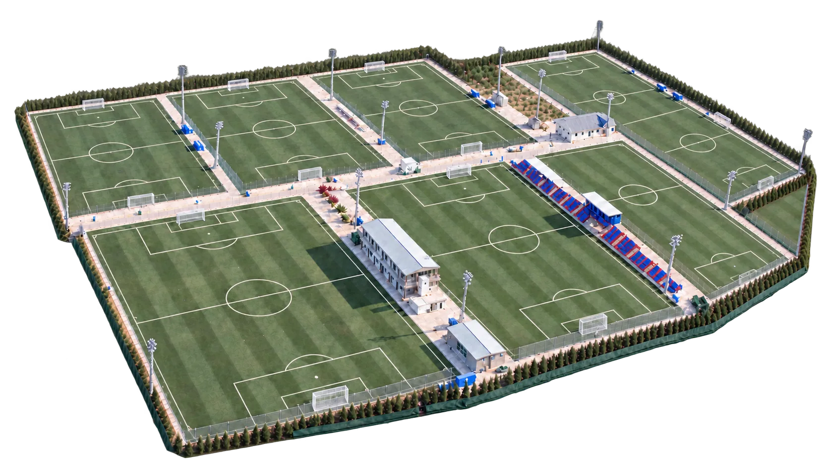 Vista aérea de la Ciudad Deportiva del Levante UD en Buñol, con sus campos de entrenamiento